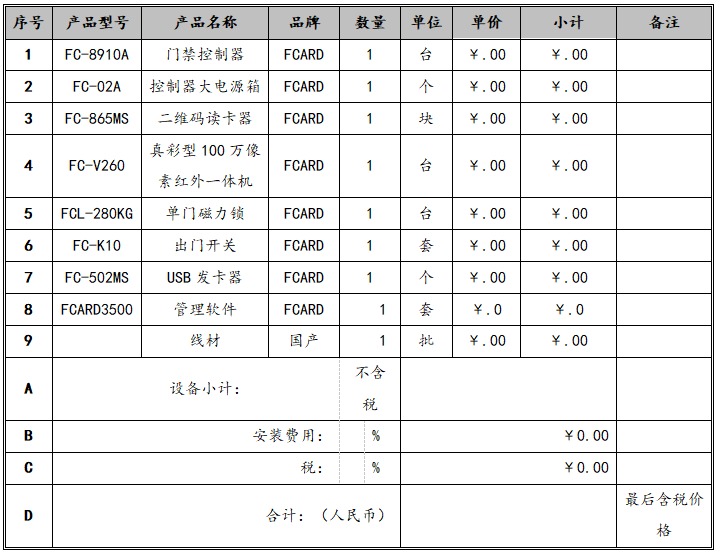 二維碼門禁系統方案的清單