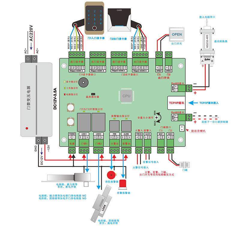 門禁控制器的接線圖