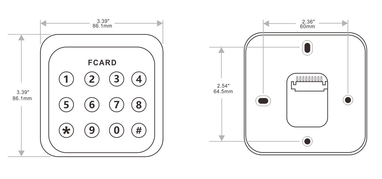按鍵門禁讀卡器的尺寸圖